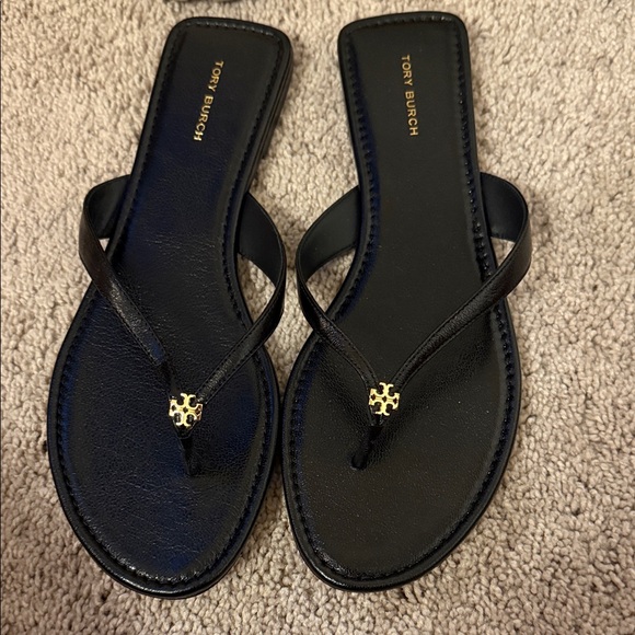 Tory Burch Black and Gold Sandals - Picture 1 of 2